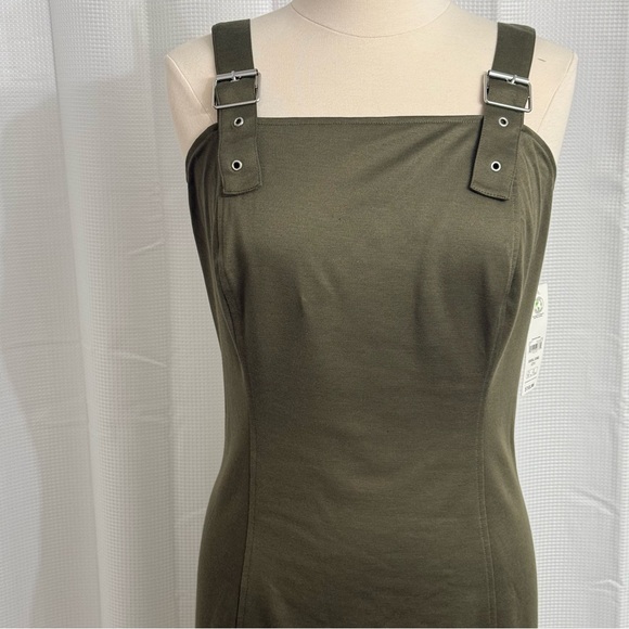 No Boundaries Juniors Midi Buckle Shoulder Straps Dress, Olive Green, Size XXXL - Picture 3 of 7